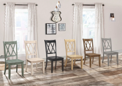 Casual Brown Finish Side Chairs Set of 2 Pine Veneer Transitional Double-X Back Design Dining Room Furniture