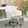 360¬∞ Beige Boucle Fabric Swivel Chair With High Back, Adjustable Working Chair With Golden Color Base