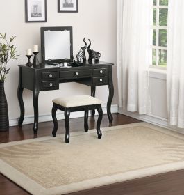 Classic 1pc Vanity Set w Stool Black Color Drawers Open-up Mirror Bedroom Furniture Unique Legs Cushion Seat Stool Vanity