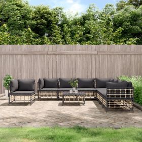 9 Piece Patio Lounge Set with Cushions Anthracite Poly Rattan