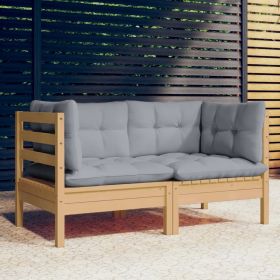 2-Seater Patio Sofa with Gray Cushions Solid Pinewood