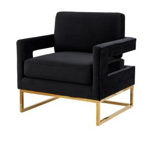 Edna Modern Black Velvet & Gold Accent Chair