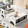 Full Size Classic Car-Shaped Platform Bed with Wheels,White