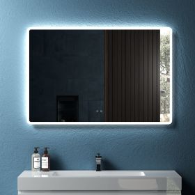 48" W x 32" H Modern Wall Mounted LED Backlit Anti-Fog Rounded Rectangular Bathroom Mirror with US standard plug