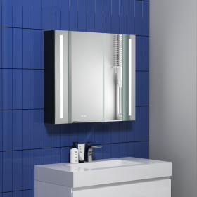 30" W x 26" H Modern Wall Mounted LED Frontlit Bathroom Mirror Cabinet with US standard plug, Temperature Adjustable, Memory Touch Switch