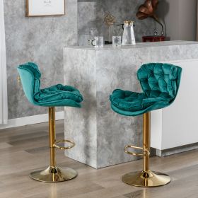 A&A Furniture,Swivel Bar Stools Set of 2, Velvet Counter Height Adjustable Barstools