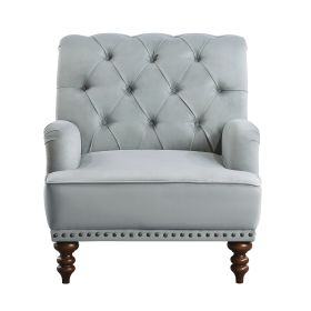 Luxurious Living Room Accent Chair 1pc Gray Velvet Upholstered Button Tufted Nailhead Trim Modern Living Room Furniture