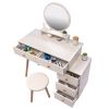 CRAZY ELF Makeup Vanity Table with Cushioned Stool, Large Capacity Storage Cabinet, 5 Drawers, Large Round Mirror