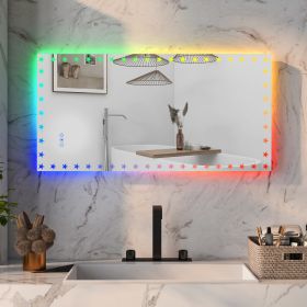 48X24 inch LED Bathroom Mirror with Lights Backlit RGB Color Changing Lighted Mirror for Bathroom Wall Dimmable Anti-Fog Memory Rectangular Vanity Mir