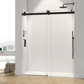 60*76" Single Sliding Frameless Shower Door Matte Black With Buffer