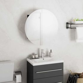 Bathroom Cabinet with Round Mirror&LED Black 15.7"x15.7"x6.9"