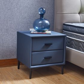 Modern Nightstand with 2 Drawers, Night Stand with PU Leather and Hardware Legs, End Table, Bedside Cabinet for Living Room/Bedroom (Blue-gray)