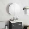 Bathroom Cabinet with Round Mirror&LED Oak 15.7"x15.7"x6.9"