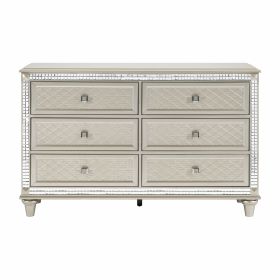 Luxury Champagne Finish Dresser of 6 Drawers 1pc Glamorous Crystal Diamond Pattern Knobs Stylish Bedroom Furniture