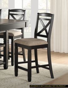 Transitional Style Dining Counter Height Chairs Set of 2pc Black Finish Wood Beige Fabric Seat Dining Room Furniture