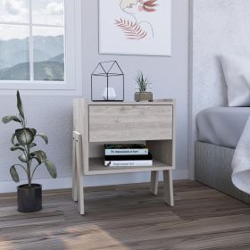 Joy Nightstand; Four Legs; One Open Shelf; One Drawer -Light Gray