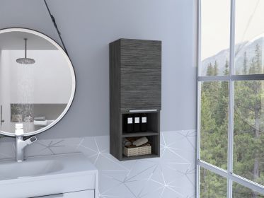 Mila Bathroom Cabinet; Two Interior Shelves; Two External Shelves; Single Door Cabinet -Smokey Oak