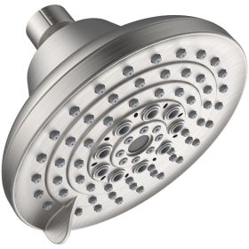 6 Spray Settings High Pressure Shower Head 5" Rain Fixed Showerhead - Brushed Nickel Adjustable Shower Head with Anti-Clogging Nozzles