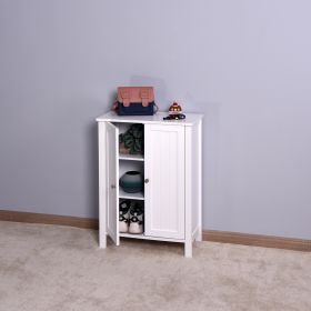 Bathroom Floor Storage Cabinet with Double Door Adjustable Shelf; White