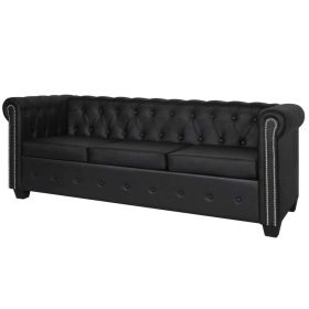 Chesterfield 3-Seater Artificial Leather Black