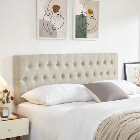 Tufted Upholstered Queen Size Bed Headboard in Modern Button Design, Adjustable Solid Wood Head Board