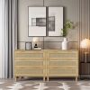 3-Drawers Rattan Storage Cabinet Rattan Drawer (Set of 2),for Bedroom,Living Room,Dining Room,Hallways,Oak