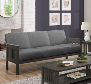 Classic Living Room 1pc Sofa Gray Cushion Seat and Back Solid Rubberwood Furniture Transitional Style