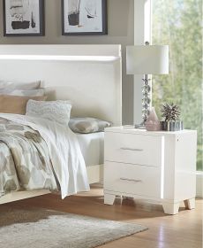 White High Gloss Finish Modern Bedroom 1pc Nightstand with LED Light Wooden Furniture Luxury Bedside Table