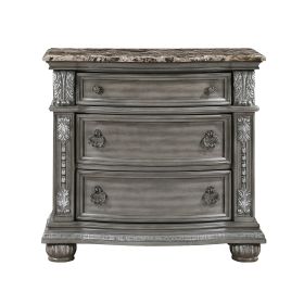 Traditional Style 1pc Luxurious Nightstand of 3 Drawers Marble Top Gray Finish Silver Tipping Wooden Bedroom Furniture