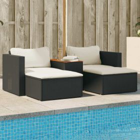 5 Piece Patio Sofa Set with Cushions Black Poly Rattan Acacia