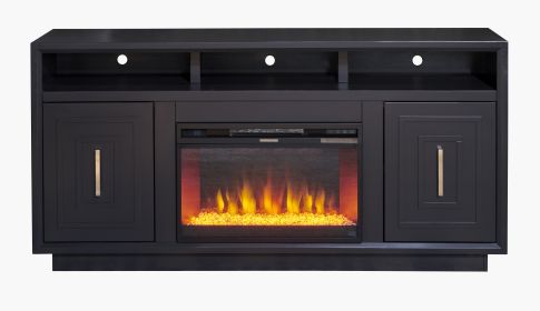 Bridgevine Home Sunset 67 inch Electric Fireplace TV Stand for TVs up to 80 inches, Minimal Assembly, Black Finish