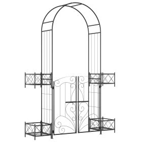 Outsunny 7' Garden Arch Arbor, Metal Arch Trellis with Gate, Garden Archway for Climbing Vines, Wedding Ceremony Decoration, Black