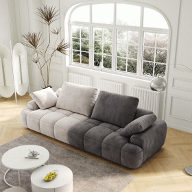 86.6â€³ Large size two Seat Sofa,Modern Upholstered,Beige paired with grey suede fabric