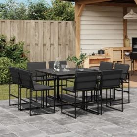 9 Piece Patio Dining Set with Cushions Black Textilene