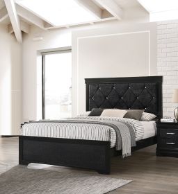 Modern 1pc Black Finish Twin Size Panel Youth Bed Wooden Fabric Upholstered Headboard Crystal-Like Button Tufted Fabric Bedroom Furniture