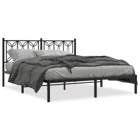 Metal Bed Frame with Headboard Black 59.1"x78.7"