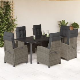 7 Piece Patio Dining Set with Cushions Gray Poly Rattan