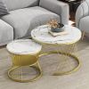 [VIDEO provided] ON-TREND Î¦27.5'' & Î¦17.7'' Nesting Coffee Table with Marble Grain Table Top, Golden Iron Frame Round Coffee Table, Set of 2