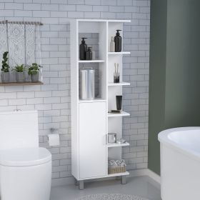 DEPOT E-SHOP Mott 63" H Linen Bathroom Cabinet with Seven Open Shelves, One Drawer and four legs,White