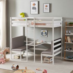 Twin Over Twin Bunk Beds Can be Turn into Upper Bed and Down Desk, Cushion Sets are Free for Kids, Teens, Girls, Boys. White,79''L x 40.9''W x 79''H.