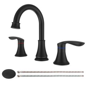 2-Handle 8 inch Widespread Bathroom Sink Faucet Matt Black Lavatory Faucet 3 Hole 360° Swivel Spout Vanity Sink Basin Faucets 3008B-MB