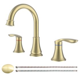 2-Handle 8 inch Widespread Bathroom Sink Faucet Brushed Gold Lavatory Faucet 3 Hole 360° Swivel Spout Vanity Sink Basin Faucets 3008B-NA