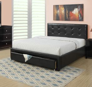 Bedroom Furniture Black Storage Under Bed Queen Size bed Faux Leather upholstered