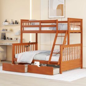 Twin-Over-Full Bunk Bed with Ladders and Two Storage Drawers (Walnut) { old sku:LT000165AAD}