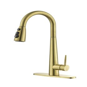 Gold Kitchen Faucets with Pull Down Sprayer; Kitchen Sink Faucet with Pull Out Sprayer; Fingerprint Resistant; Single Hole Deck Mount; Single Handle C