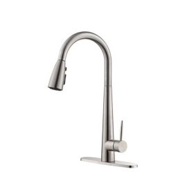 Kitchen Faucet with Pull Down Sprayer Brushed Nickel; High Arc Single Handle Kitchen Sink Faucet with Deck Plate; Commercial Modern Stainless Steel Ki