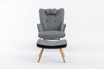 35.5 inch Rocking Chair with Footrest, Soft Houndstooth Fabric Leather Fabric Rocking Chair for Nursery