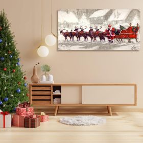 Framed Canvas Wall Art Decor Painting For Chrismas, Santa Claus with Reindeer Sledge Painting For Chrismas Gift