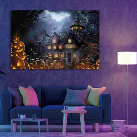 Drop-Shipping Framed Canvas Wall Art Decor Painting For Halloween, Haunted Jack-o-lanterns Farm Painting For Halloween Gift