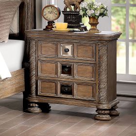 Transitional Rustic Natural Tone 1pc Nightstand Only Solid wood 3-Drawers Bronze Round Knobs Bedside Table Bedroom Furniture